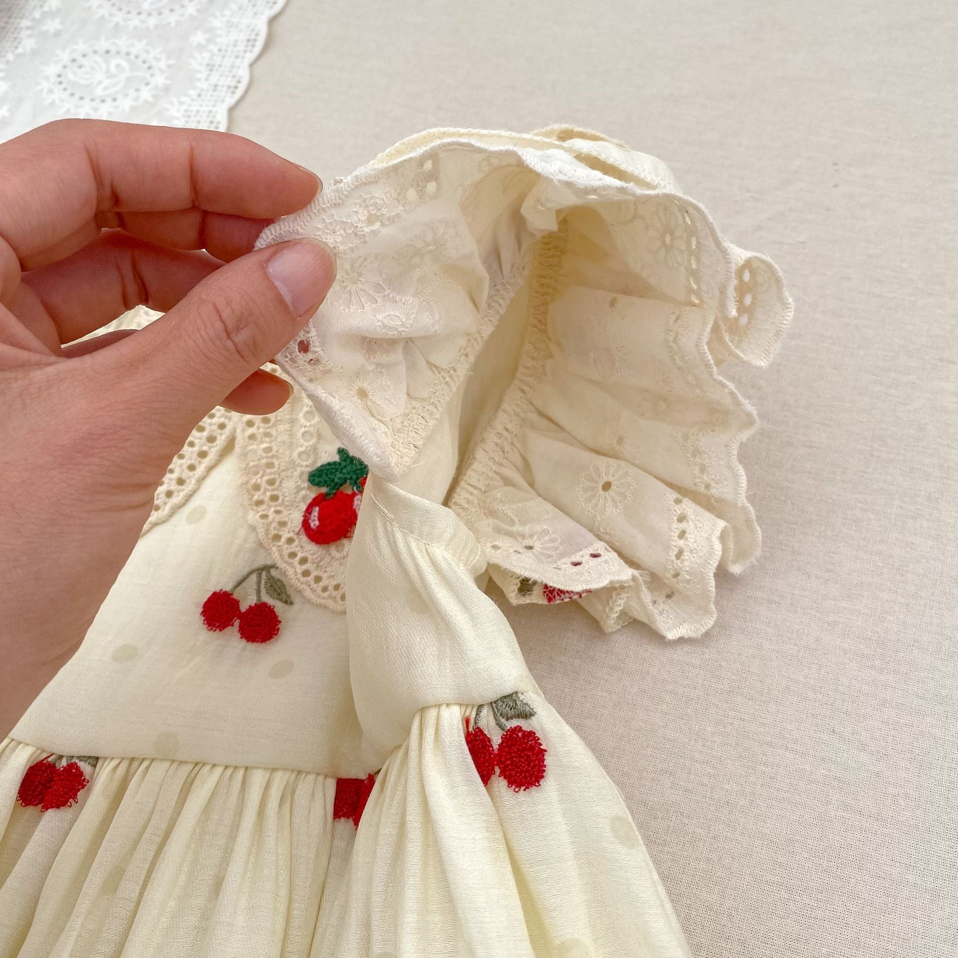 (In Production)Sisters Summer Cherry Embroidery Dress&Romper