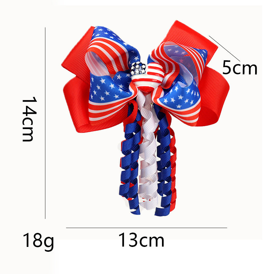 (Pre Order)Girls Patriotic Curly Bow Hair Clip