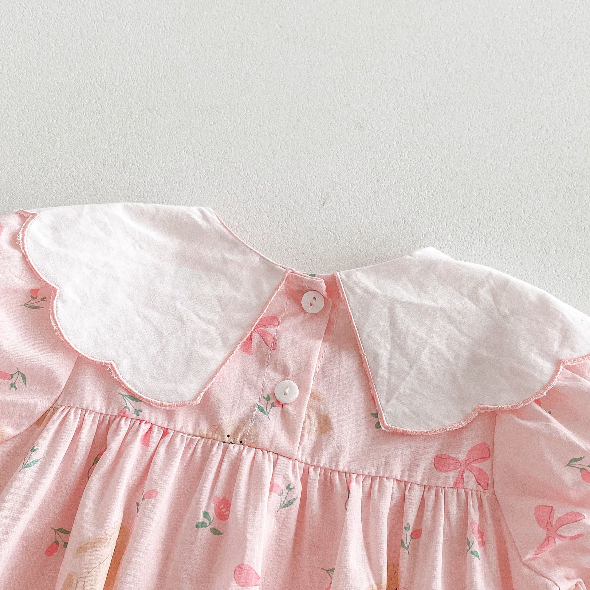(In Production)Girls Fall Bow Applique Scallop Romper