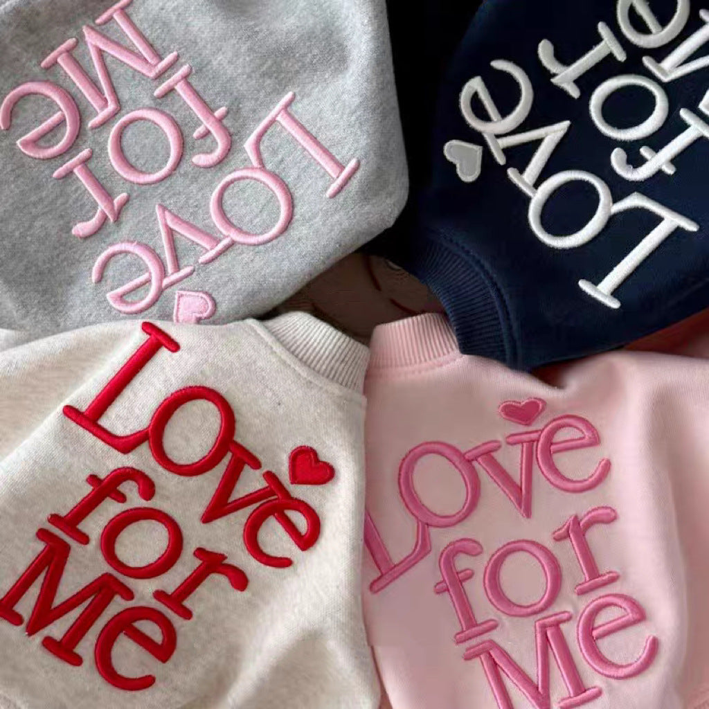 (Pre Order 2 Weeks)Girls Fall Love for Me Embroidery Sweatshirt Set