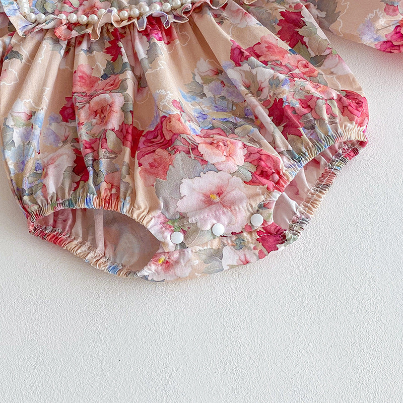 (Pre Order 2 Weeks)Sisters Fall Floral Print Ruffle Dress&Romper
