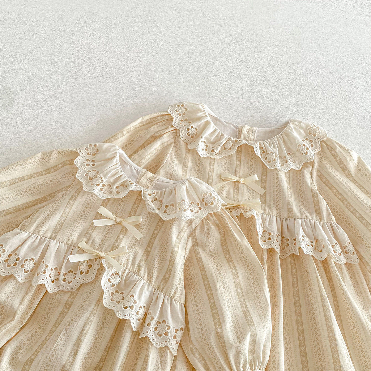 (In Production)Sisters Baby Lace Collar Ruffle Dress&Romper