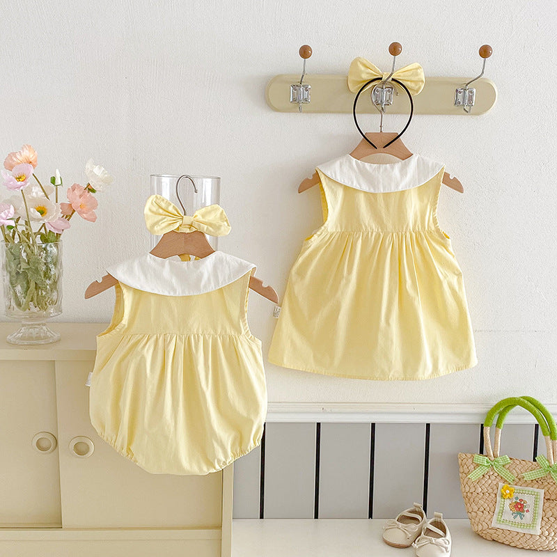 (In Production)Sisters Spring&Summer Yellow Dress,Romper