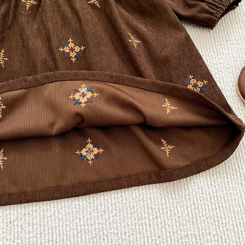 (Pre Order 2 Weeks)Sisters Fall Embroidery Corduroy Dress&Romper