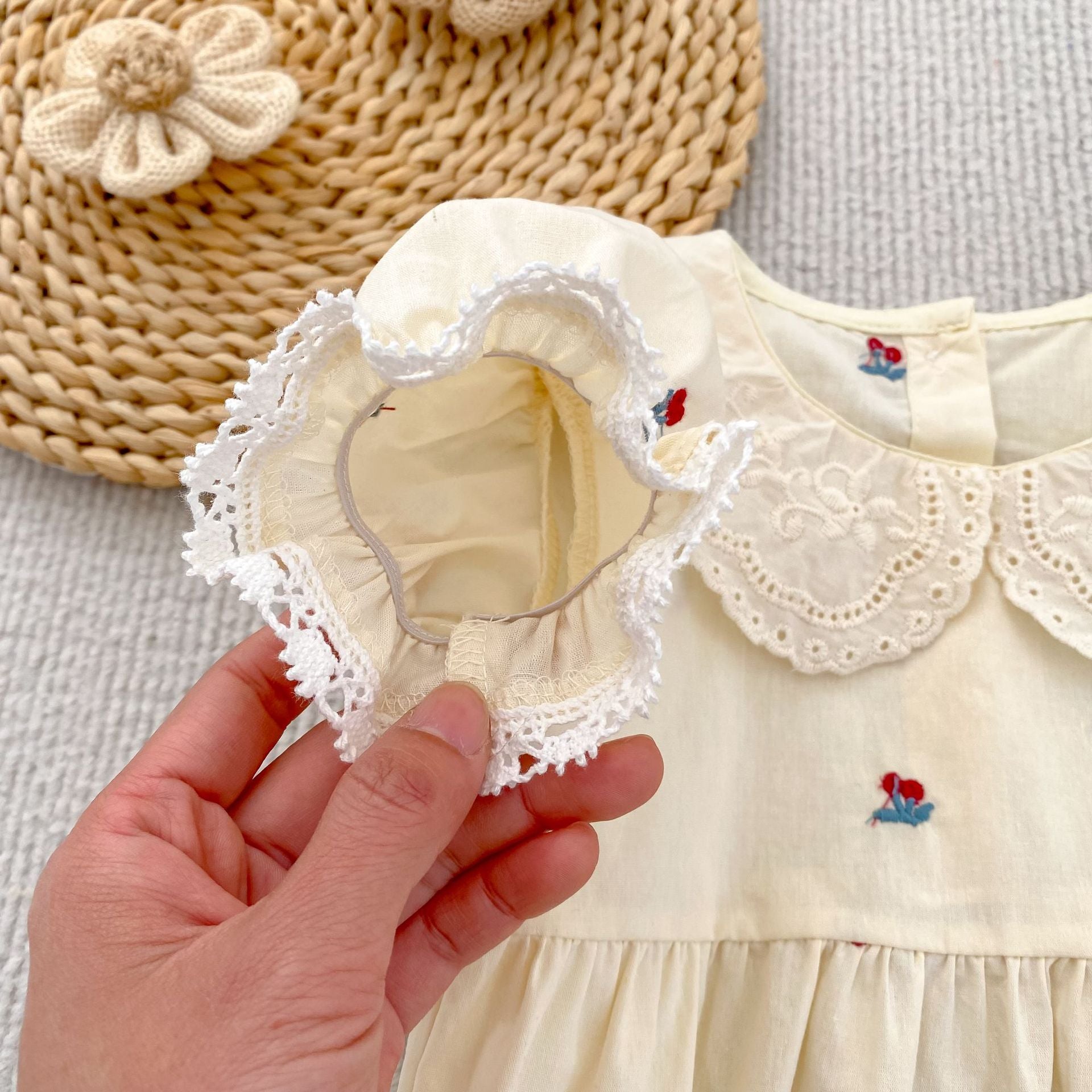 (Pre Order 2 Weeks)Sisters Cherry Embroidery Baby Collar Dress&Romper