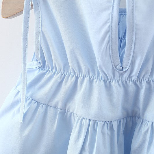 (In Production)Girls Spring and Summer Baby Blue Solid-color Dress with Bag