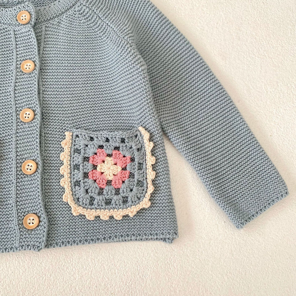 (Pre Order 2 Weeks)Kids Fall Floral Embroidery Pockets Sweater Cardigan