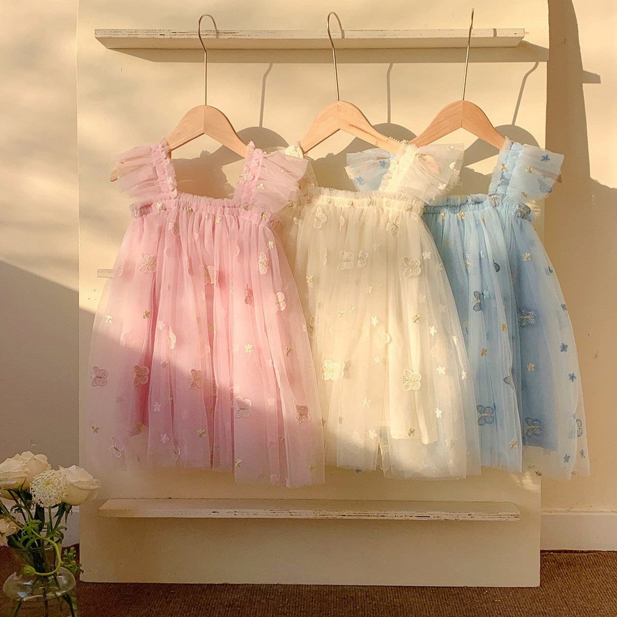 (In Production)Girls Spring&Summer Butterfly Embroidery Tulle Dress