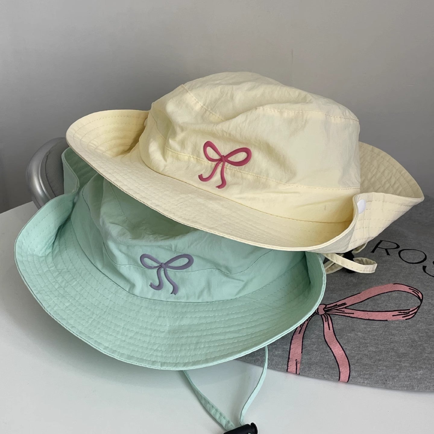 (Pre Order)Adults Summer Bow Embroidery Breathable Fisherman Hat