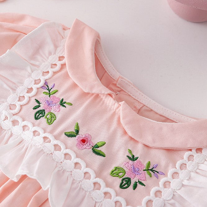 (In Production)Sisters Spring&Summer Floral Embroidery Ruffle Dress,Romper