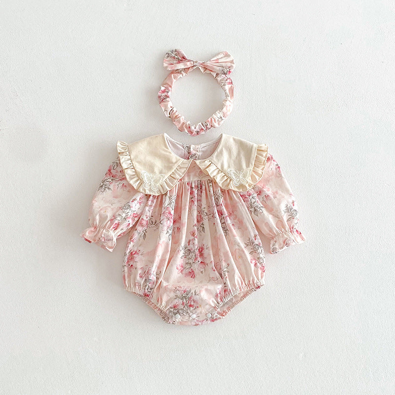 (In Production)Sisters Baby Collar Pink Floral Dress&Romper
