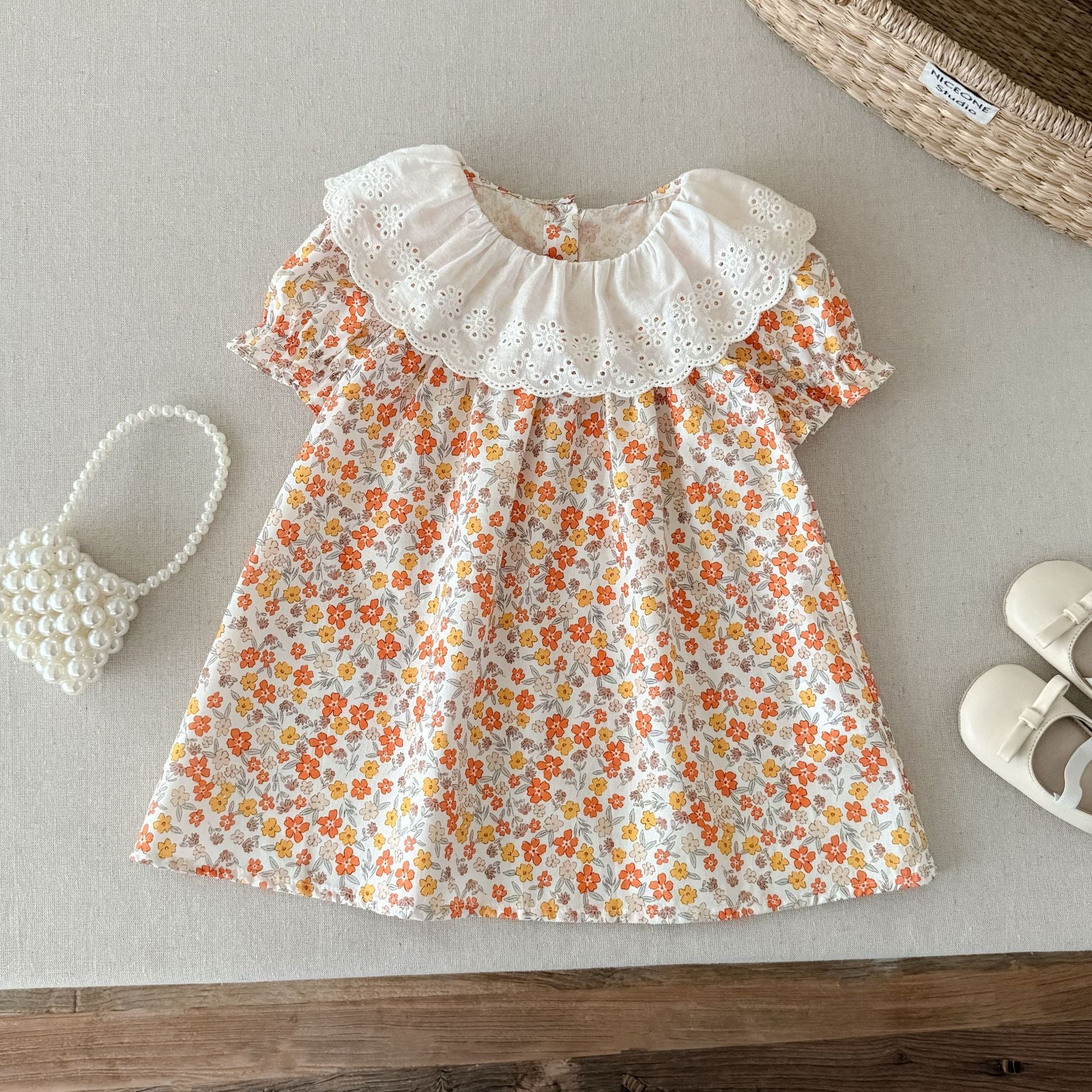 (Pre Order 2 Weeks)Girls Floral Print Ruffle Collar Dress