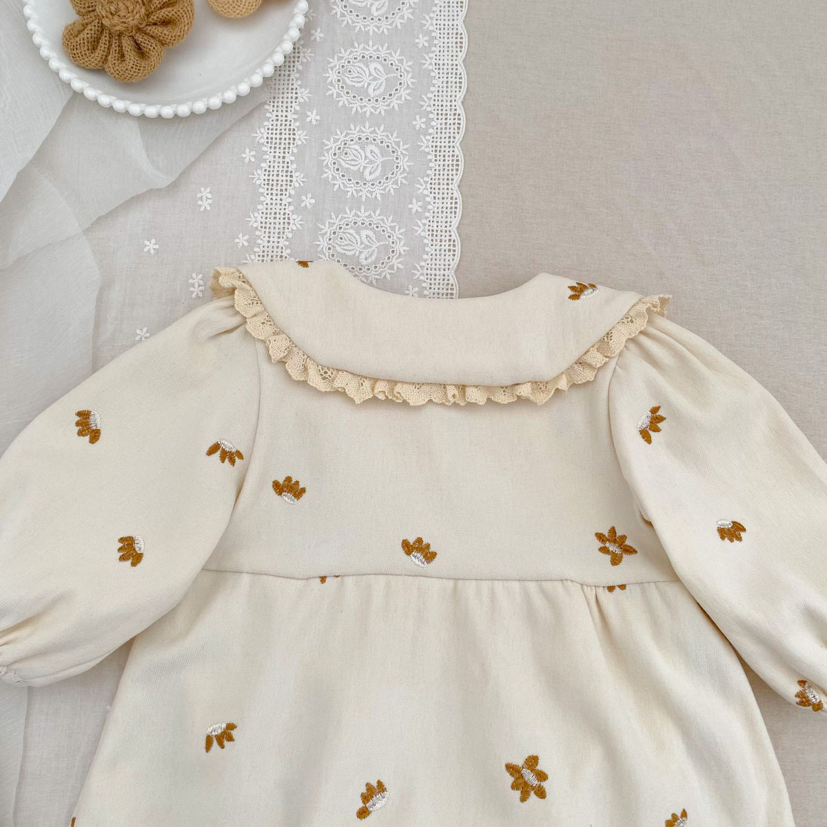 (Pre Order 2 Weeks)Sisters Fall Floral Embroidery Ruffle Collar Dress&Romper