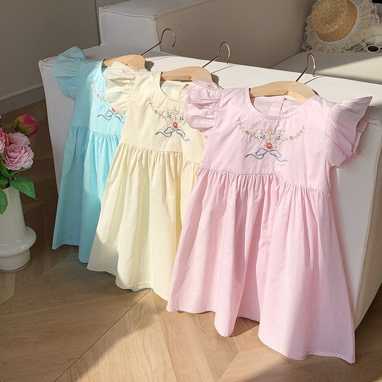 (In Production)Girls Spring&Summer Embroidery Flying Sleeves Dress