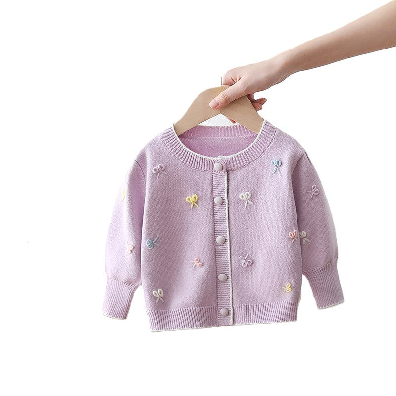 (In Production)Girls Fall&Winter Solid-color Bow Cardigan