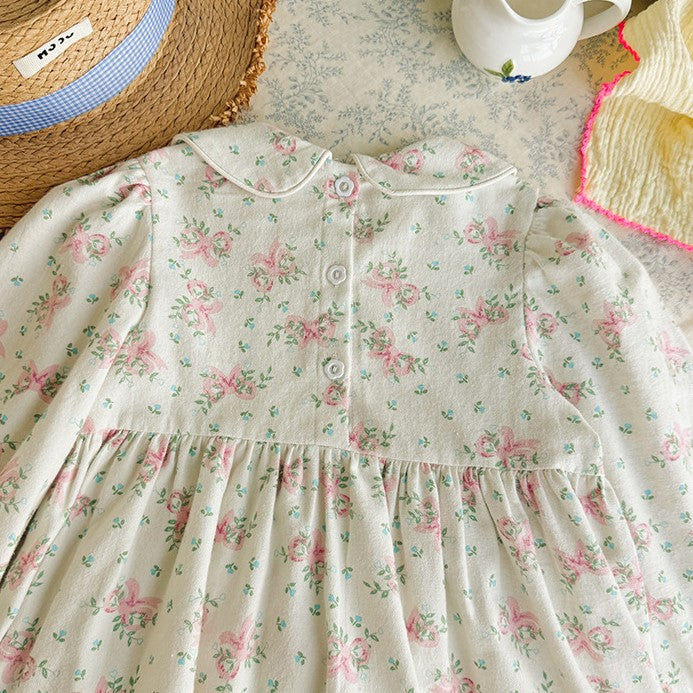 (Pre Order 2 Weeks)Girls Fall Floral Embroidery Baby Collar Dress