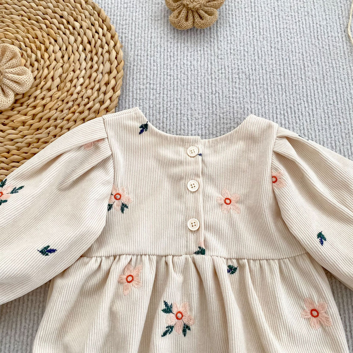(Pre Order 2 Weeks)Sisters Fall Floral Embroidery Corduroy Dress&Romper