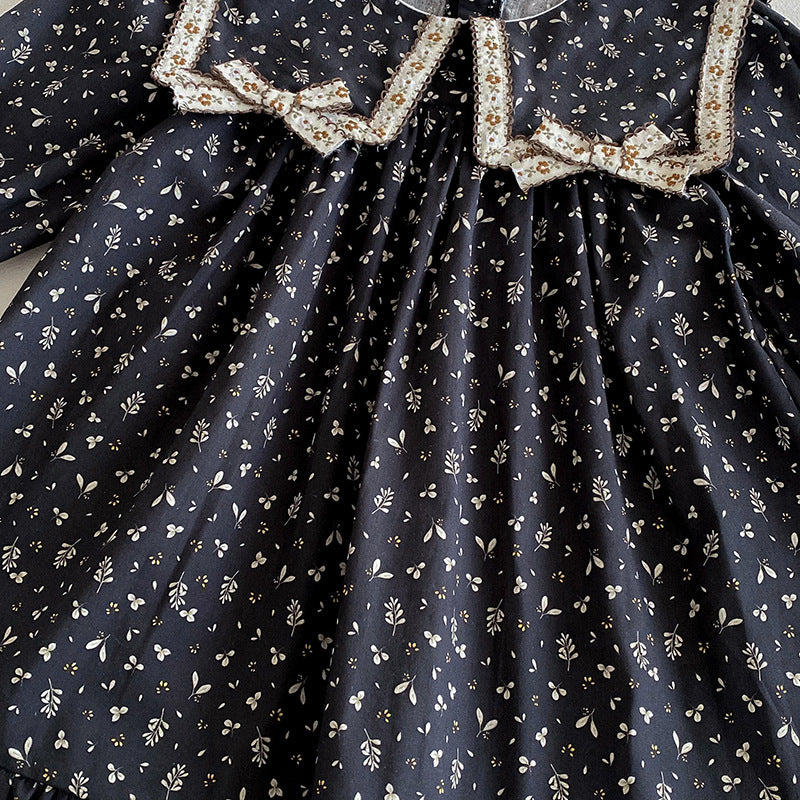 (In Production)Sisters Fall&Winter Floral Print Dress,Romper