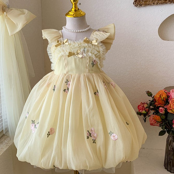 (In Production)Girls Spring&Summer Rose Embroidery Tulle Dress