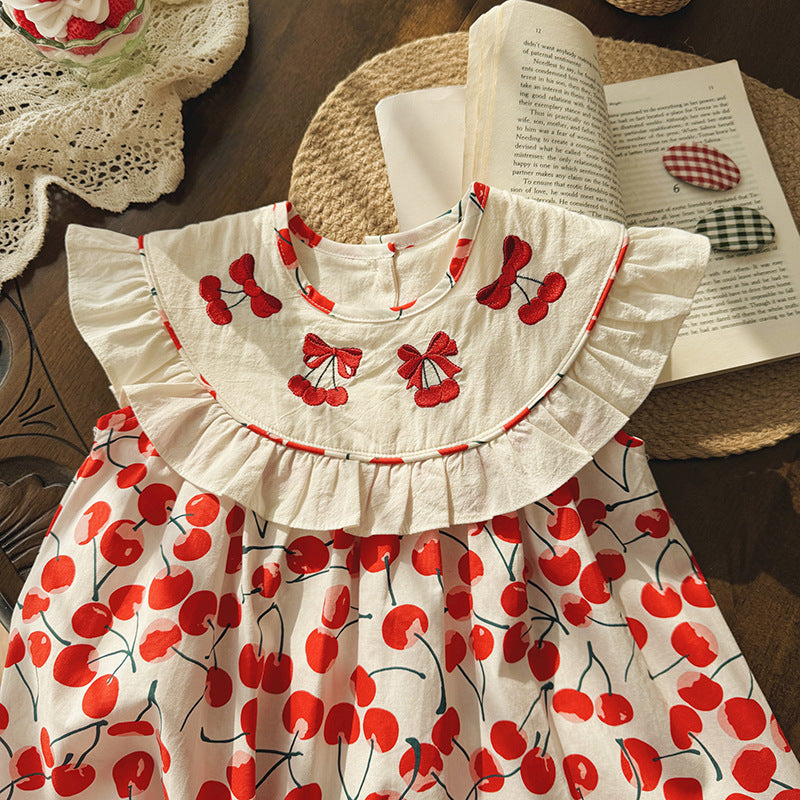(In Production)Girls Spring&Summer Cherry Embroidery Dress