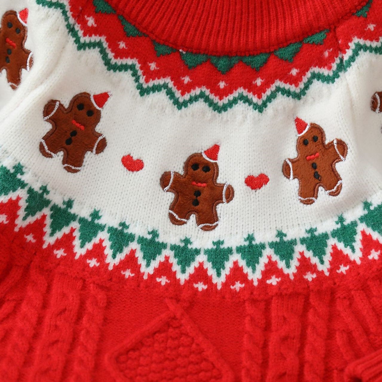 (In Production)Girls Christmas Gingerbread Applique Knitted Sweater