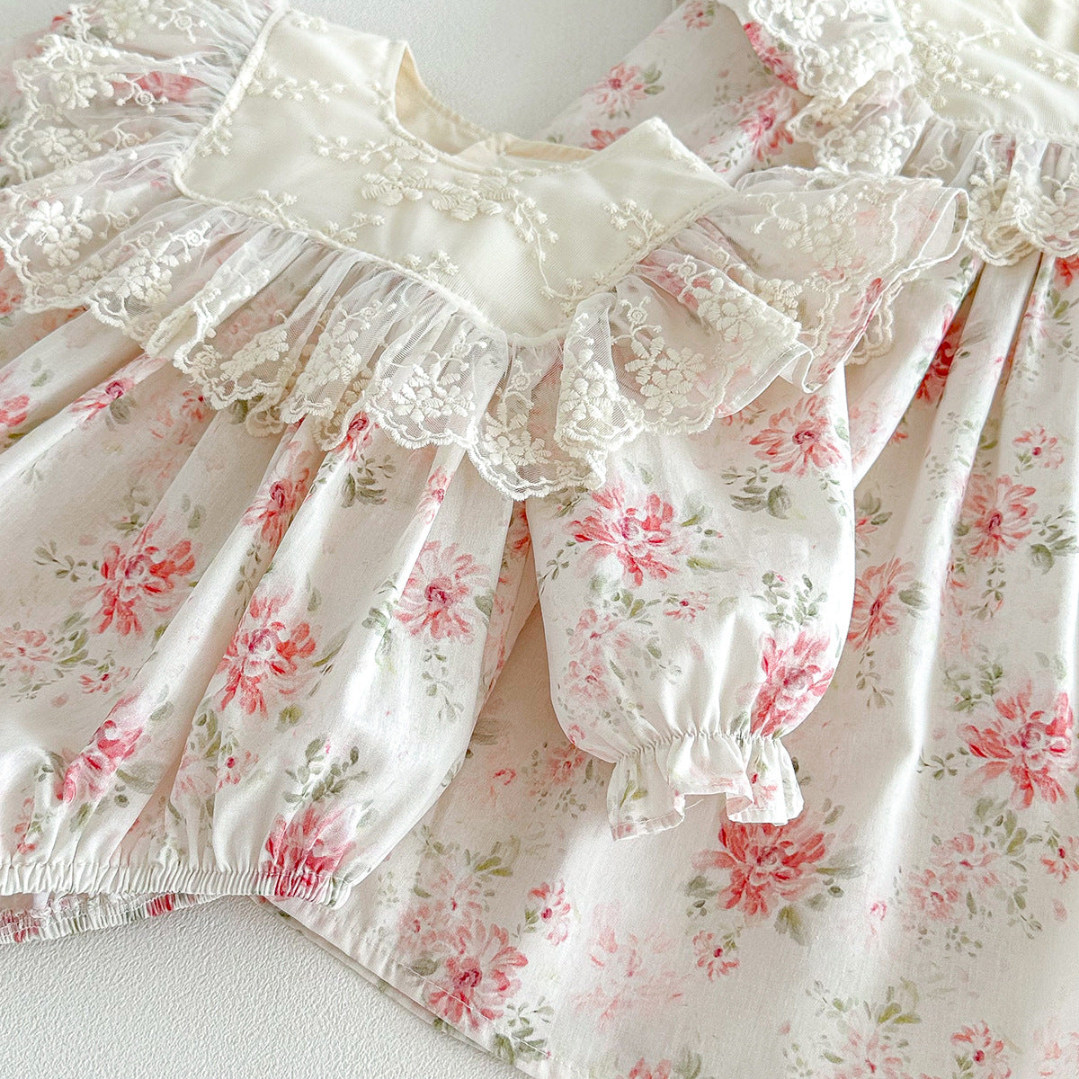 (Pre Order 2 Weeks)Sisters Fall Floral Lace Ruffle Collar Dress&Romper