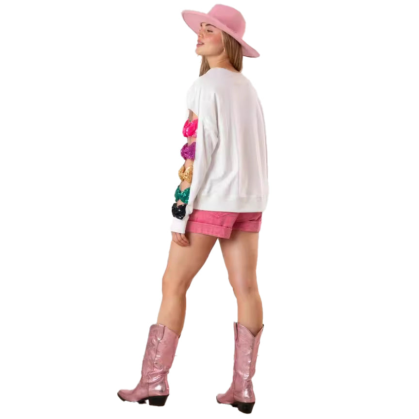 (Pre Order)Adults Stylish Bow Sequin Long-sleeved Sweatshirt