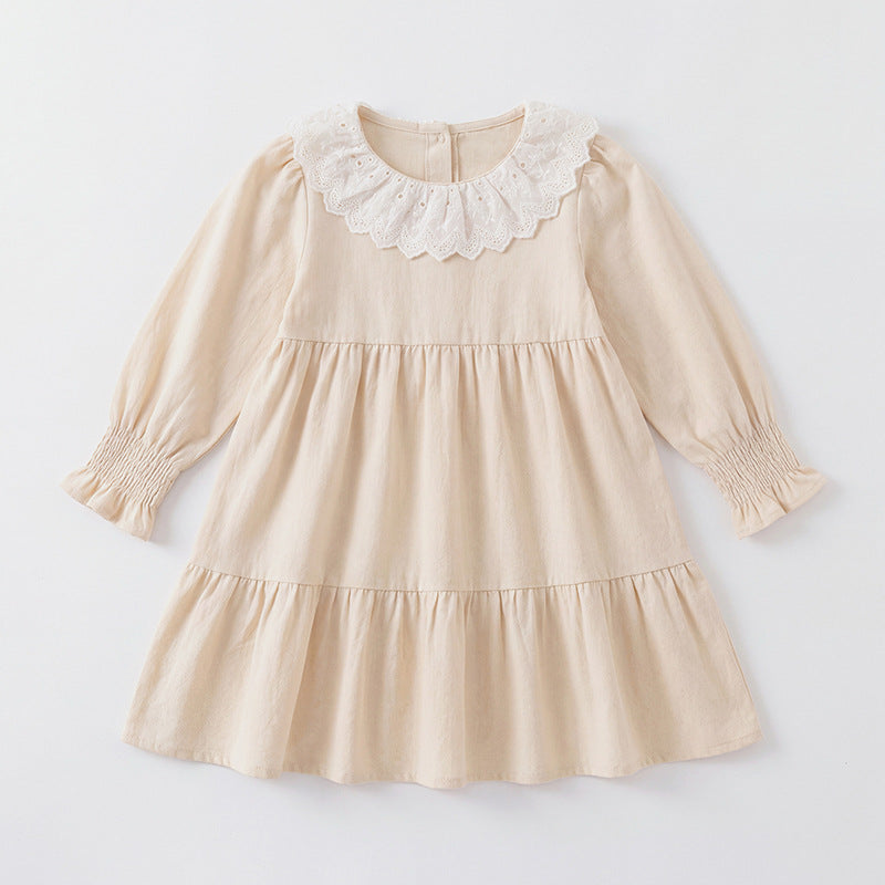 (Pre Order 2 Weeks)Girls Fall Long Sleeves Lace Ruffle Dress