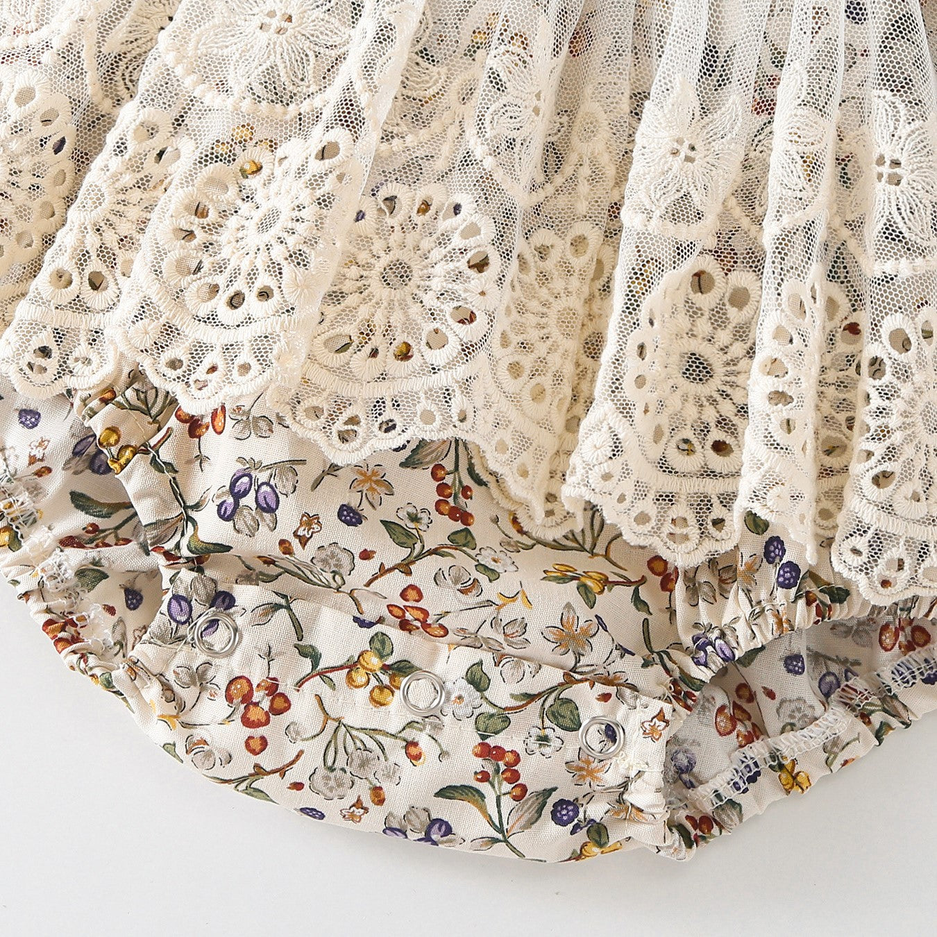 (In Production)Toddler Girls Spring&Summer Floral Print Lace Romper