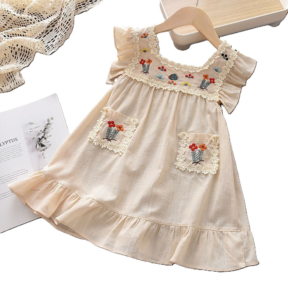 (In Production)Girls Spring and Summer Floral Embroidery Dress