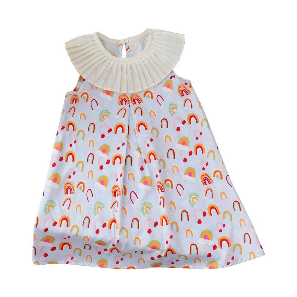 (In Production)Girls Spring and Summer Rainbow Print Dress