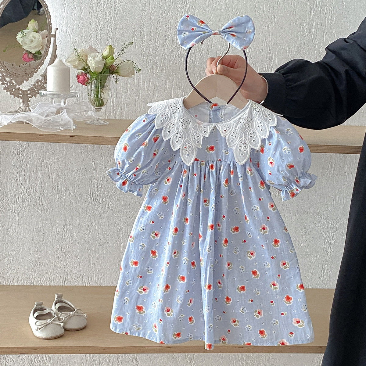 (In Production)Sisters Summer Floral Print Baby Collar Dress&Romper