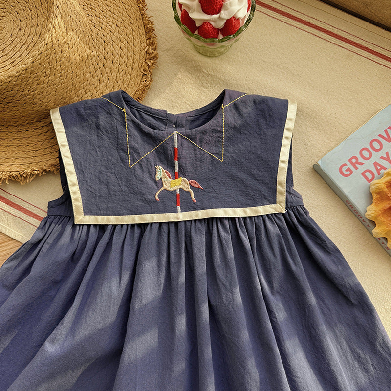 (In Production)Girls Spring&Summer Carousal Embroidery Cotton Dress