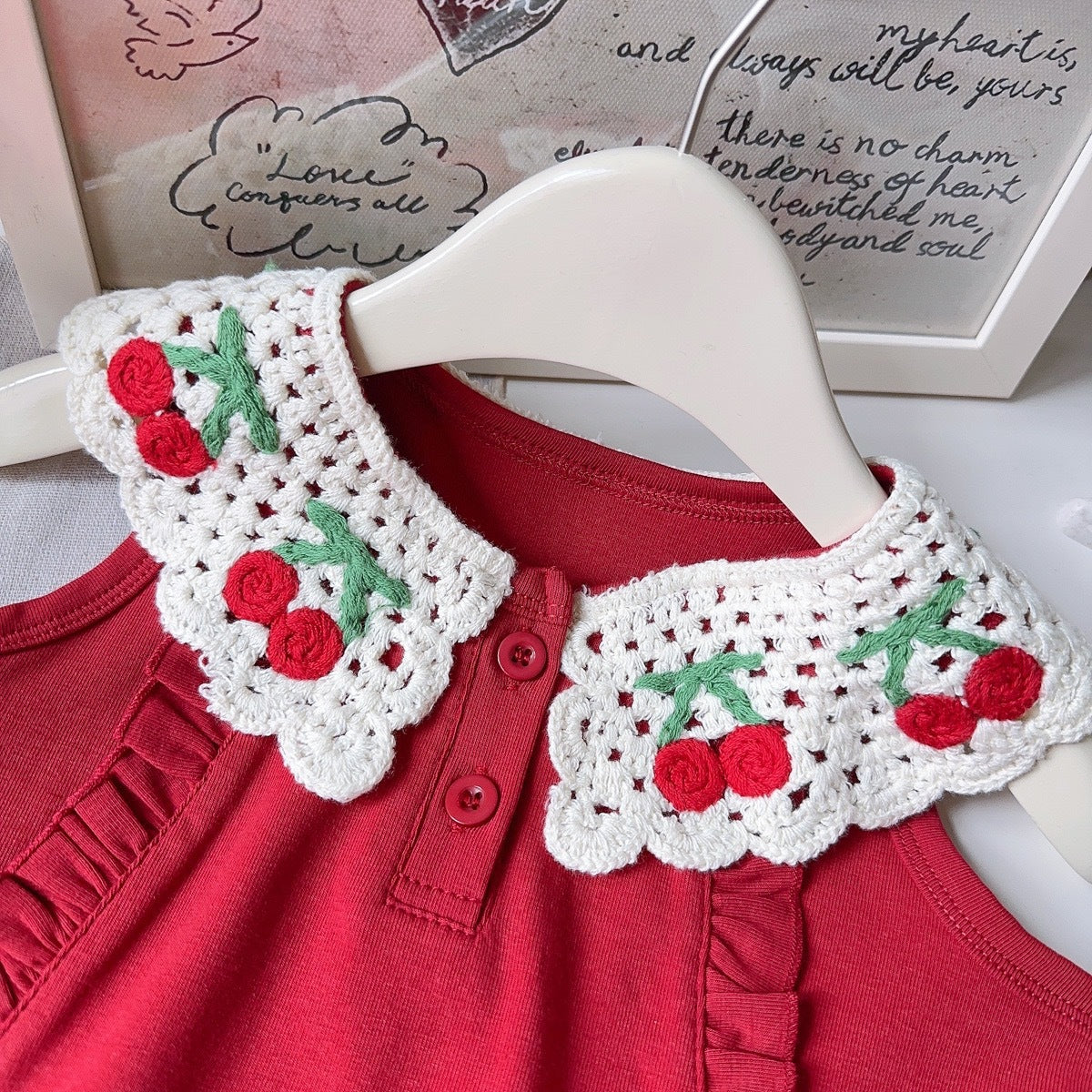 (In Production)Girls Summer Cherry Embroidery Cotton Dress