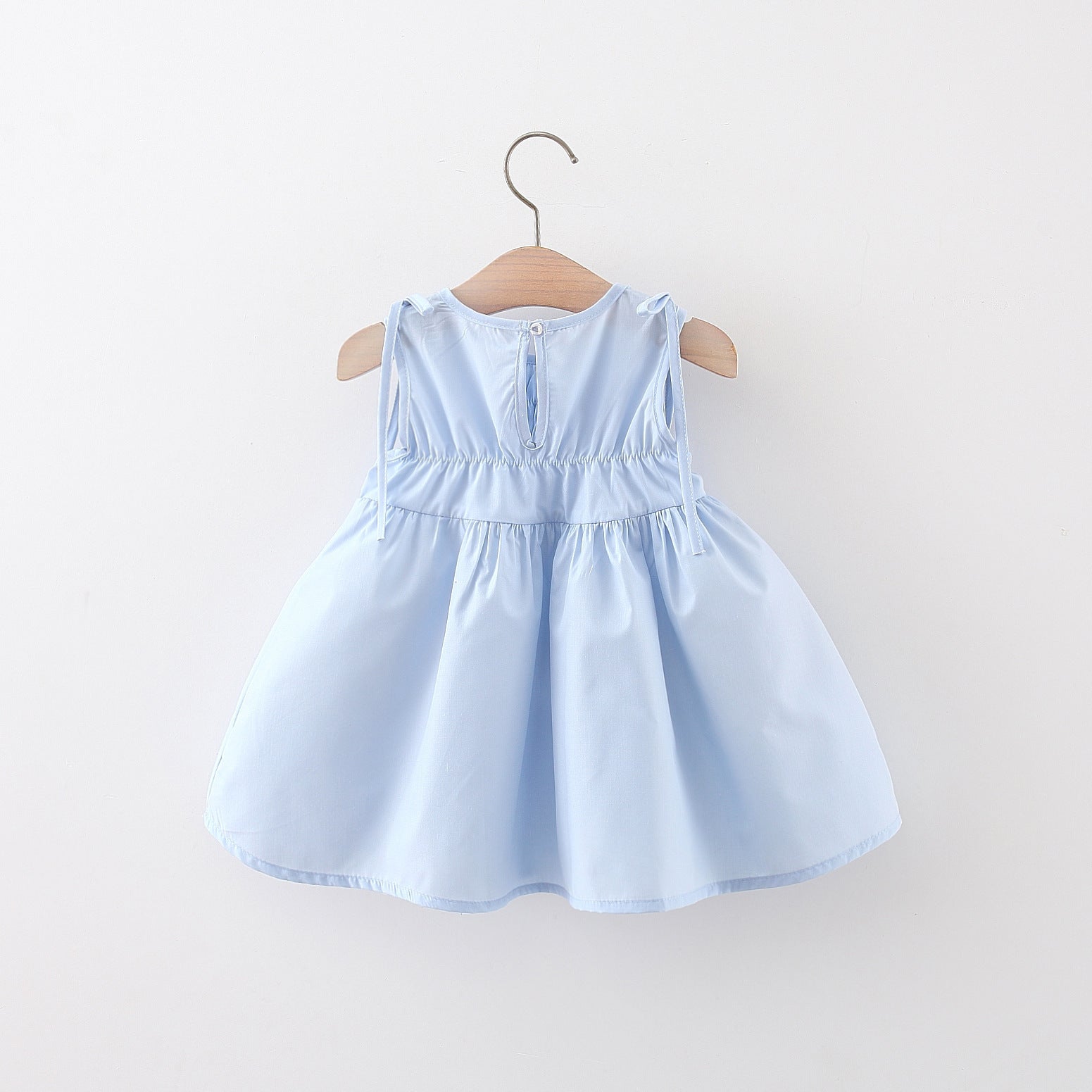(In Production)Girls Spring and Summer Baby Blue Solid-color Dress with Bag