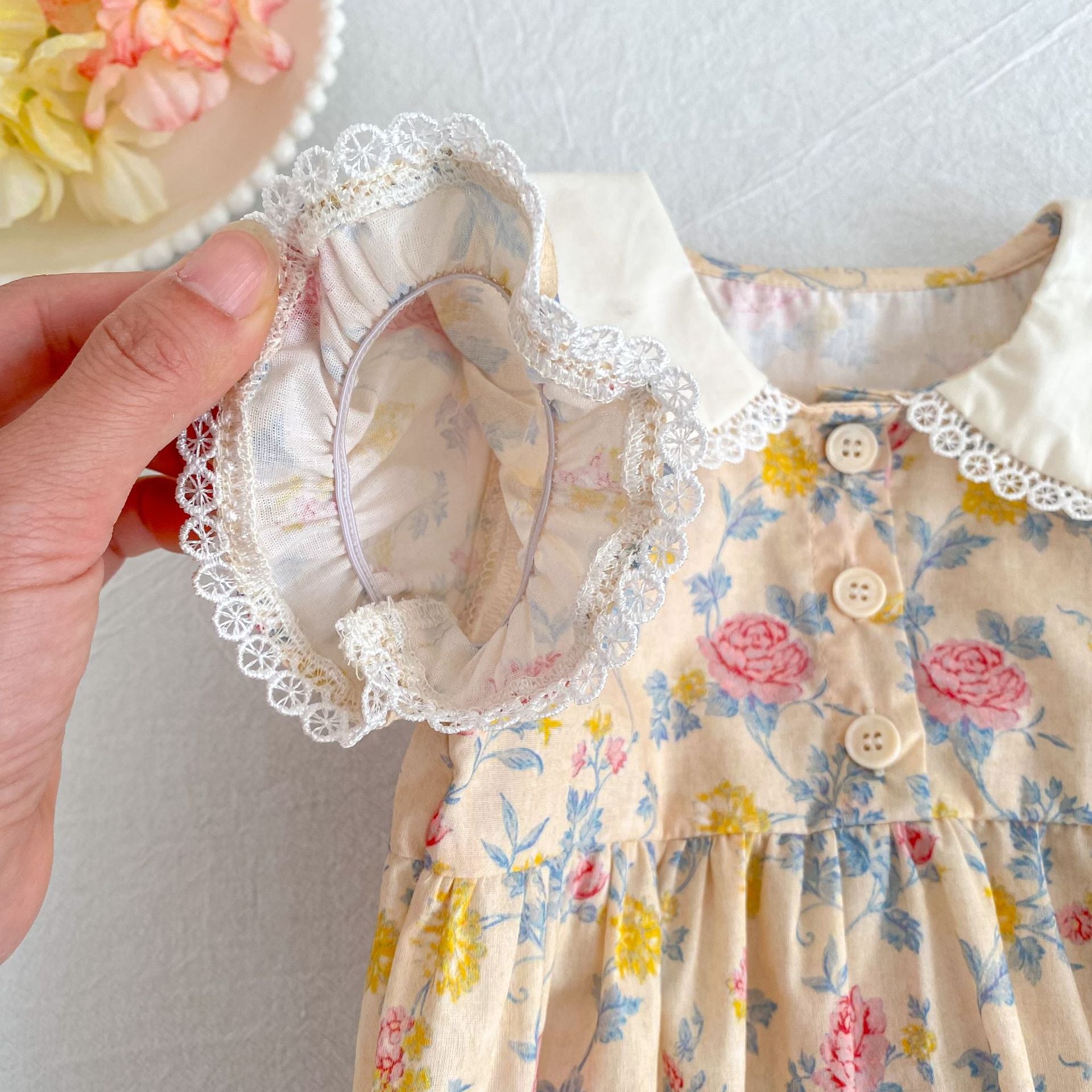 (Pre Order 2 Weeks)Sisters Floral Print Baby Collar Dress&Romper