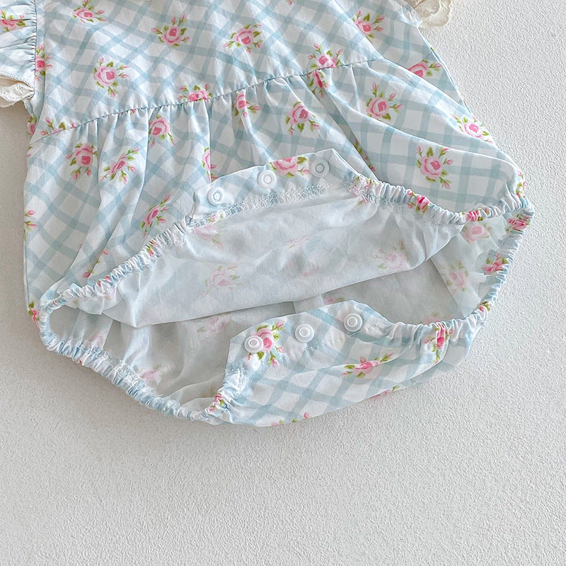 (In Production)Sisters Spring&Summer Floral Print Lace Ruffle Dress,Romper