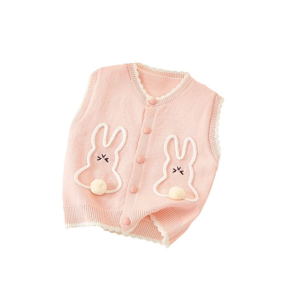 (In Production)Girls Easter Bunny Vest Cardigan