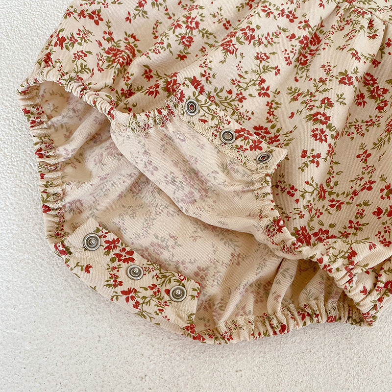 (In Production)Sisters Fall Floral Print Doll Collar Dress&Romper