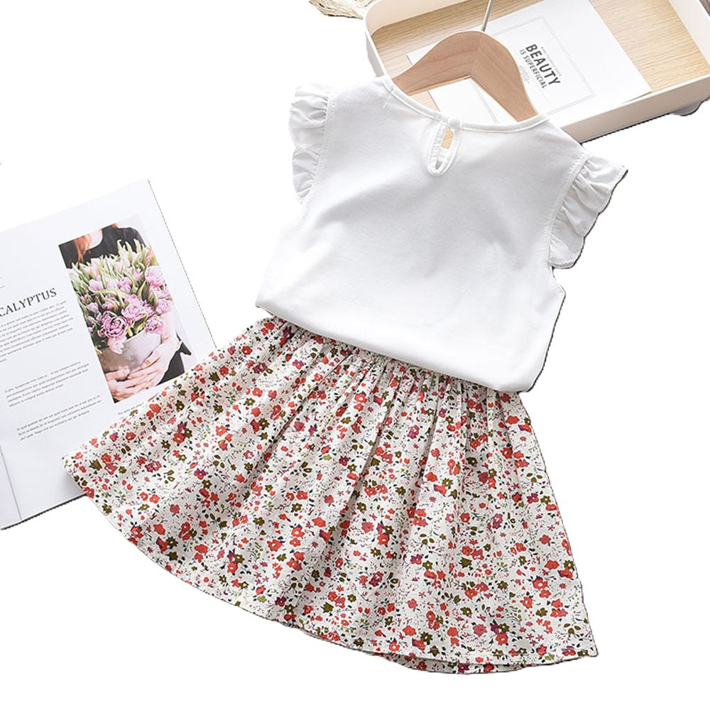 (In Production)Girls Spring and Summer Cartoon Applique Skirt Set