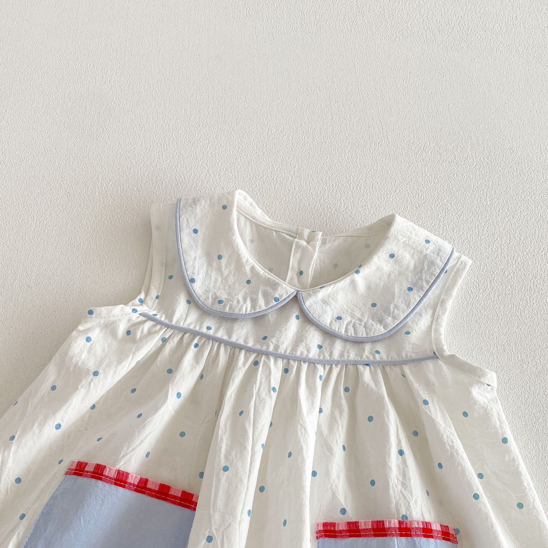 (Pre Order 2 Weeks)Girls Blue Dot Baby Collar Dress