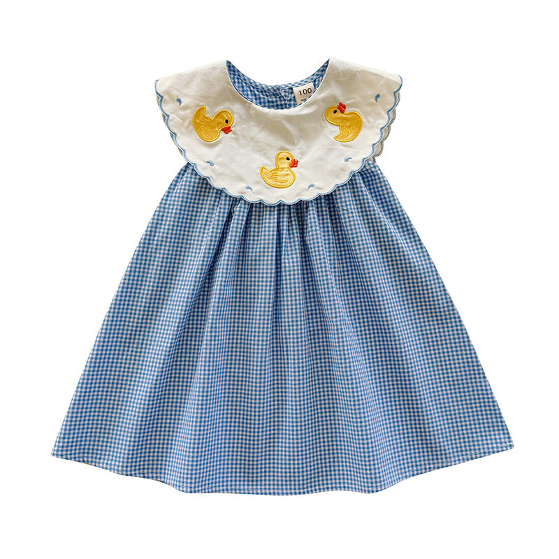 (In Production)Girls Spring and Summer Duck Applique Cotton Dress