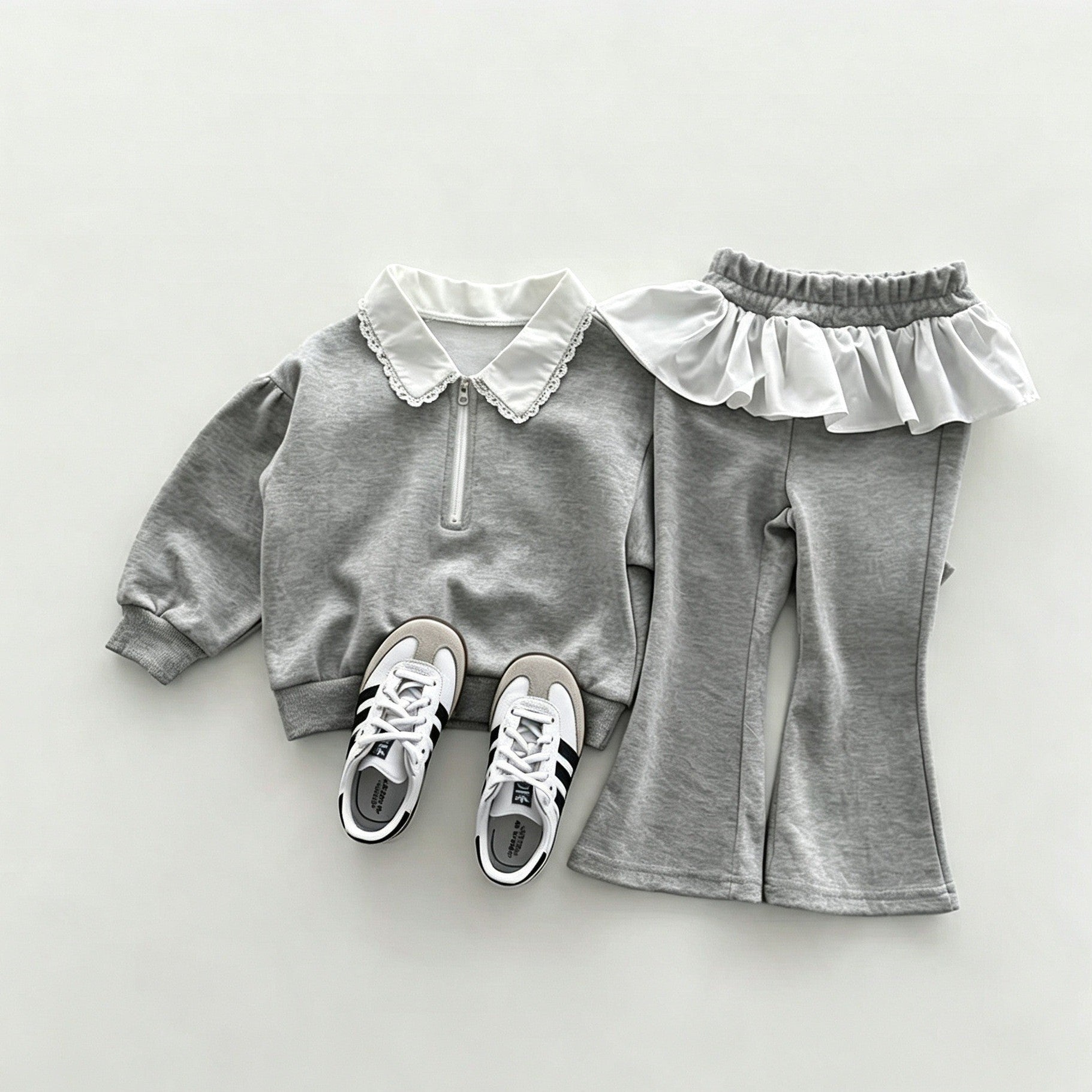 (Pre Order 2 Weeks)Girls Fall Pleated Zipper Sweatshirt Set