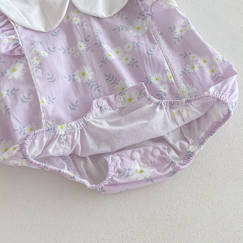(In Production)Sisters Spring&Summer Lavender Floral Print Dress,Romper