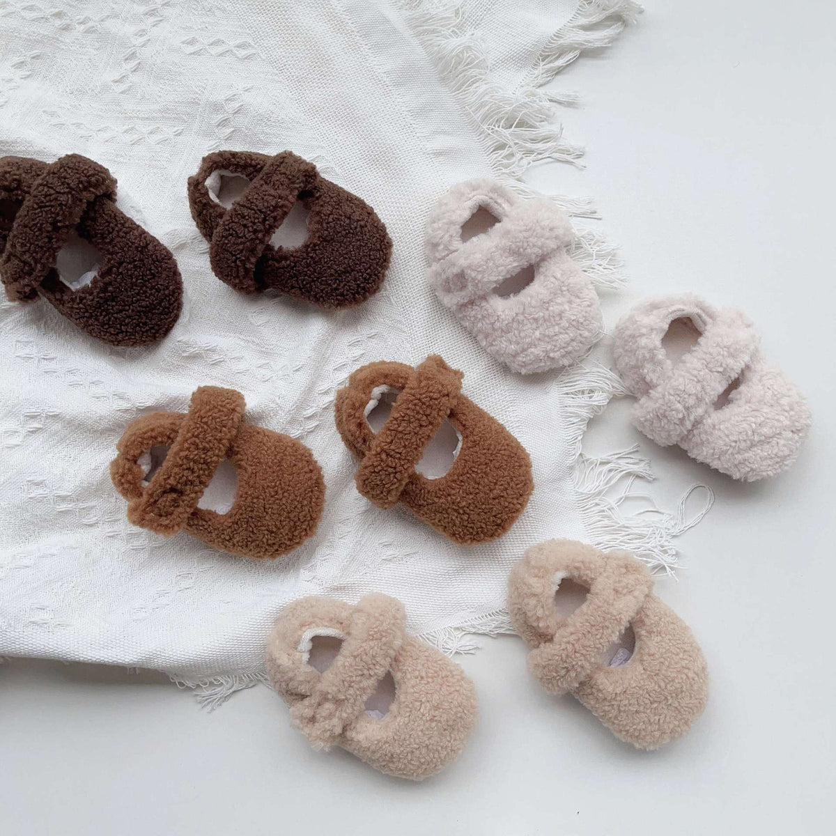 (Pre Order)Kids Fall&Winter Warm Teddy Fleece Baby Mary Jane Crib Shoes