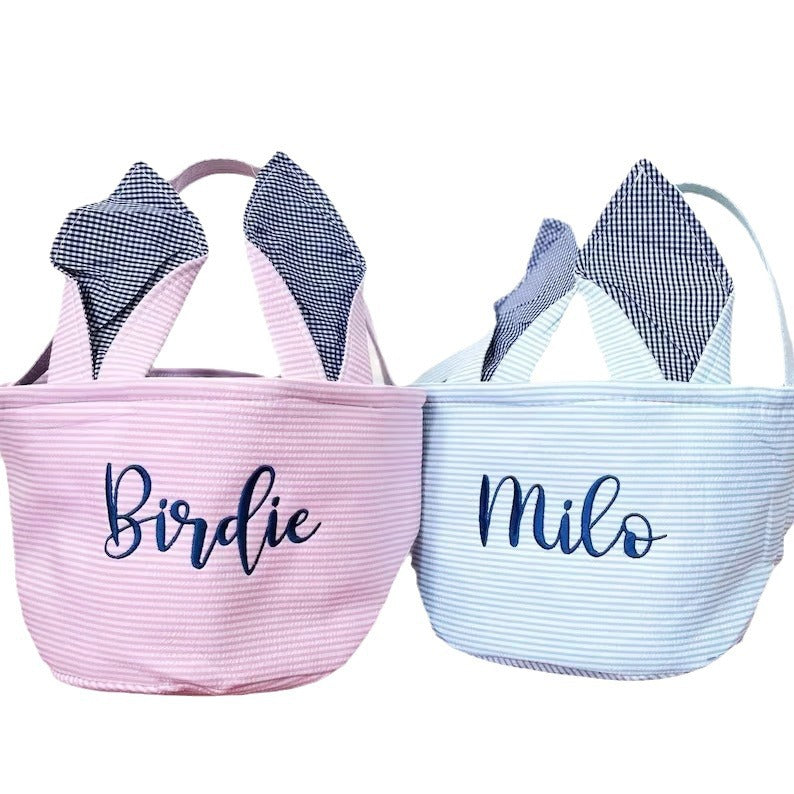 (Pre Order)Personalized Easter Bunny Basket with Name Embroidery - Customizable Fabric Tote for Kids