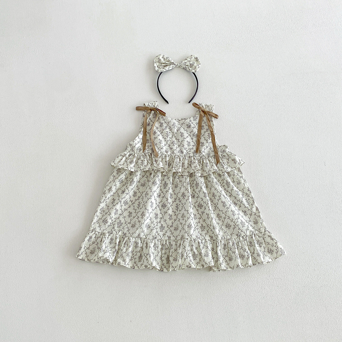 (In Production)Sisters Summer Ruffle Bow Dress&Romper