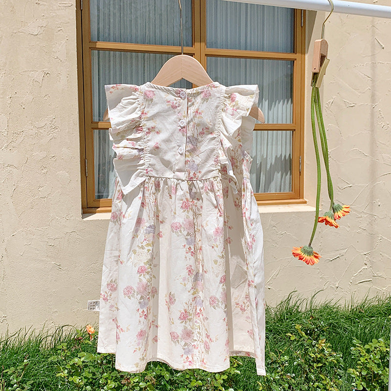 (In Production)Girls Spring&Summer Floral Print Smocked Ruffle Dress