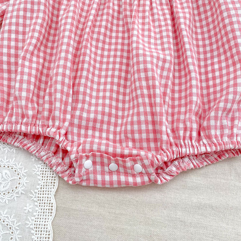 (Pre Order 2 Weeks)Sisters Fall Floral Embroidery Lace Pink Plaid Dress&Romper