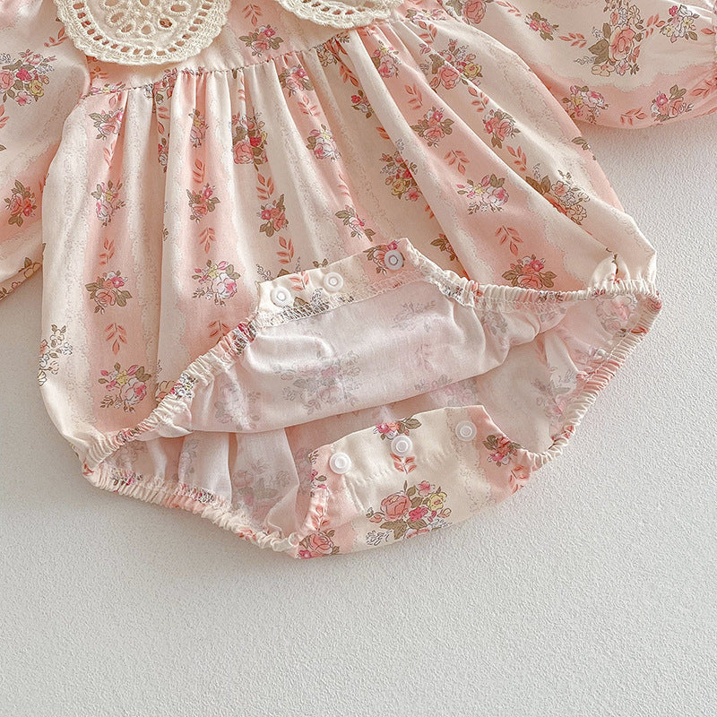 (Pre Order 2 Weeks)Sisters Fall Floral Print Petal Collar Dress&Romper